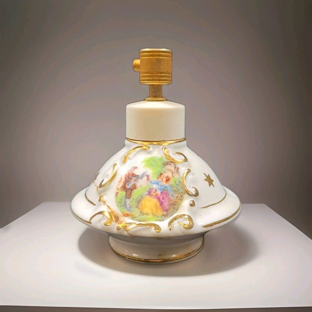 Vintage Irice Courting Couple Handpainted Perfume Bottle Stars Gold Trim